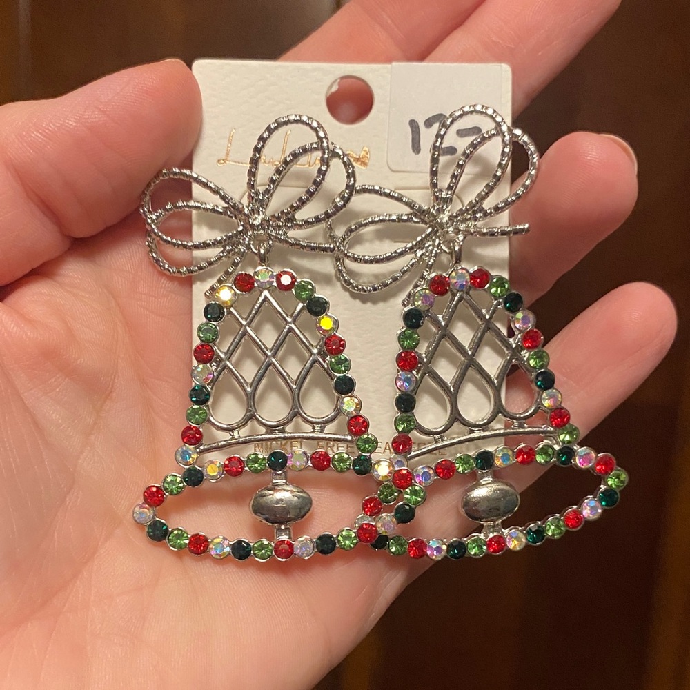 Festive Silver and Multicolor Bell Earrings